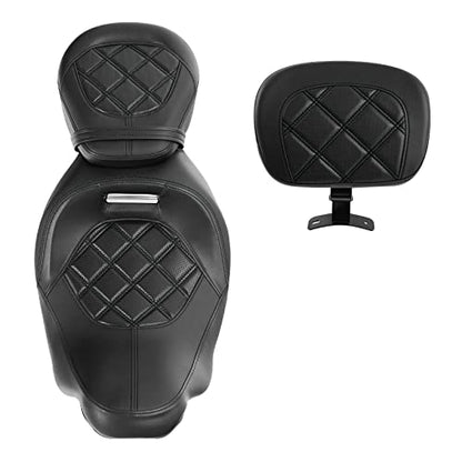 SLMOTO Motorcycle Low-Profile Passenger Seat, Rider Sissy Bar Backrest Pad For Harley Touring CVO Road King Street Glide Road Glide Electra Glide 2014-2023 Black - color: Style B Black Seat + Rider Backrest