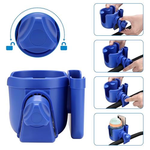 Accmor Stroller Cup Holder with Phone Holder, Bike Cup Holder, Universal Cup Holder for Uppababy Nuna Doona Strollers, 2-in-1 Cup Holder for Walker, Wheelchair, Scooter - color: Deep Blue