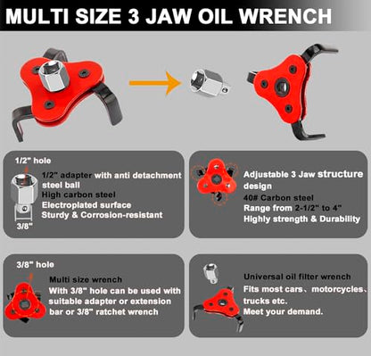 10PCS Oil Filter Wrench Set, 9" & 12" Oil Filter Pliers, 3 Jaw Oil Filter Wrench Tool with Oil Funnel for Oil Change Adjustable From 1-3/4" to 6"