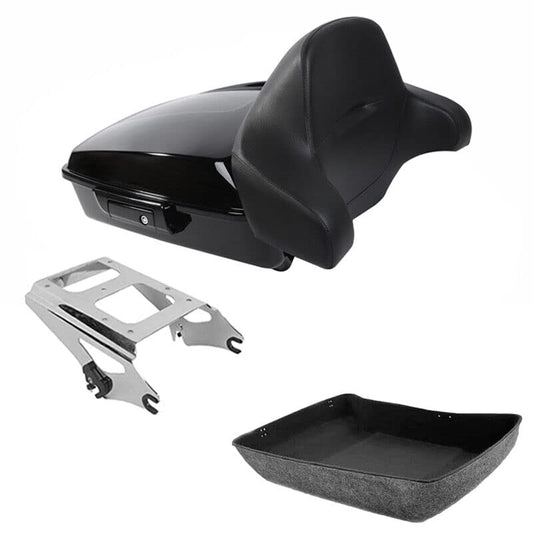 TCMT Chopped Motorcycle Trunk Box Wrap-around Backrest Detachables Two-Up Mounting Rack Fit For Harley 2009-2013 Touring Road King Road Street Electra Glide Pack - color: Set B#Chrome Rack, size: Chopped Trunk Style B