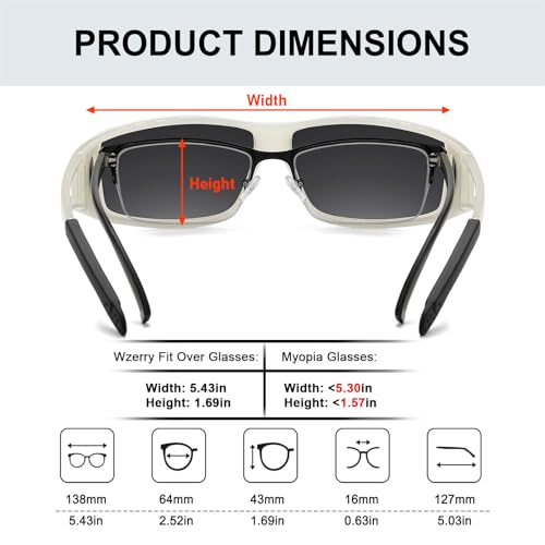 Wzerry Sunglasses Fit Over Glasses Polarized for Men Women, Wrap-Around Glasses UV400 Protection for Driving and Outdoor - color: Black/Grey + Transparent Grey/Grey + White/Grey