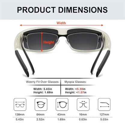 Wzerry Sunglasses Fit Over Glasses Polarized for Men Women, Wrap-Around Glasses UV400 Protection for Driving and Outdoor - color: Black/Grey + Transparent Grey/Grey + White/Grey