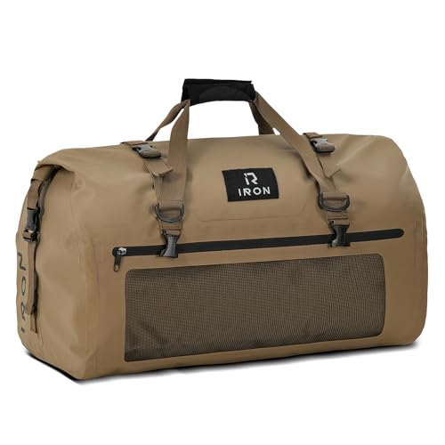 IRON JIA'S Motorcycle Dry Bag - Waterproof Duffle & Luggage Tail Bag Saddle Bags with Roll Top Closure, Shoulder Straps, Inner Pocket and Mesh Pocket (Brown, 30L) - color: Brown, size: 30L