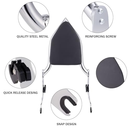 Detachable Sissy Bar Backrest Passenger Backrest Compatible with Harley Touring Street Glide Road Glide Road King Electra Glide 2009-2025 (Chrome) - color: Chrome