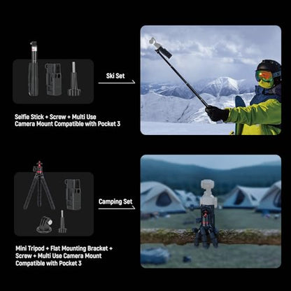 NEEWER Basics 16 in 1 Accessories Kit Compatible with DJI OSMO Pocket 3, Mini Tripod Selfie Stick Chest Strap Magnetic Neck Mount Extension Adapter Mountaineering Cycling Dual Cam Vlog, GP-52 - style: 16 in 1/for Pocket 3