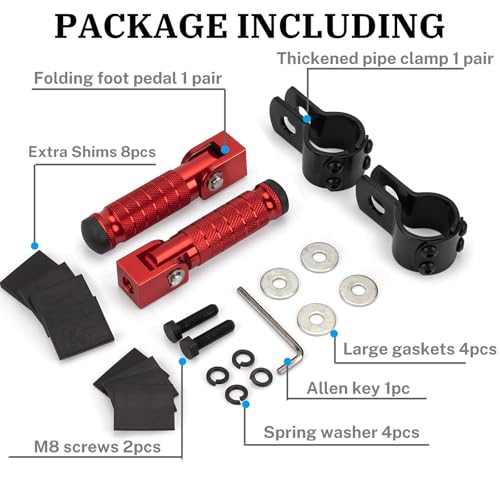 XINGWU M8 Motorcycle Foot Pegs 90 Degree Foldable Footpegs CNC Anti-Skid Footrest Universal for Yamaha Honda Suzuki Aprilia Electric Car Motorbike Mini Bike Dirt Pit Bike Passenger Pedal (Red) - color: Red