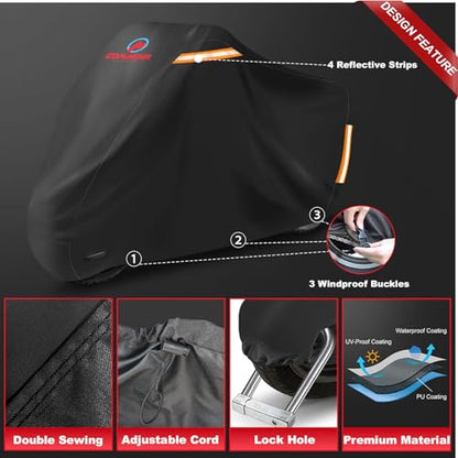 Comnova Motorcycle Cover 81 Inch - 600D Outdoor Motorbike Cover Waterproof with Lock Hole, Universal Fit for Harley, Honda, Kawasaki, Full Protection, Moped Covers for Motorcycle Vehicle Up to 81" - size: Basic - 81 Inch