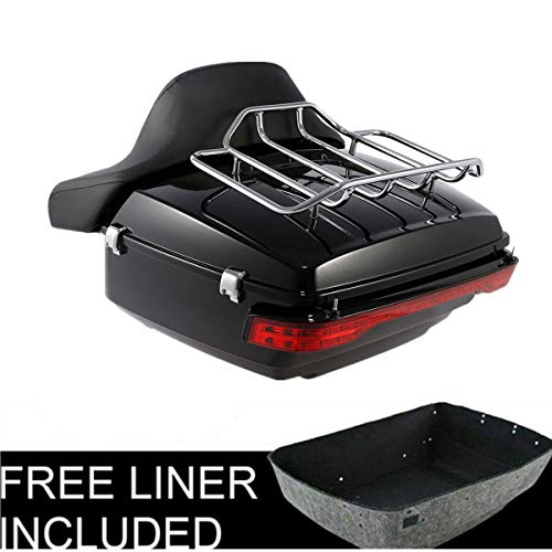 SLMOTO Tour Trunk 13.7" King Trunk Backrest Turn Tail LED Light Rear 6.5" Speaker Pods +Detachables Two-Up Tour Trunk Mounting Rack 4 Point Docking Kits Fit for Harley Electra Glide 14-2025 - color: AStyle #02