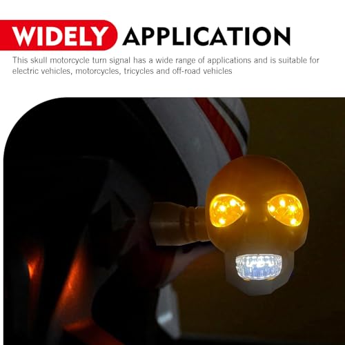 2 PCS Motorcycle Skull Turn Signal Light, 10 mm Screw LED Turn Signal Lamp with White DRL & Amber Direction Warning, Universal for Scooter Dirt Bike (White & Amber) - color: White & Amber