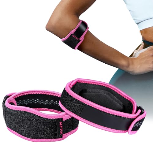 AGPTEK Elbow Brace for Tendonitis and Tennis 2 Pack, Tennis Golfers Elbow Support Arm Band Wrap Weightlifting Elbow Strap with Compression Pad for Men & Women (Pink) - color: Pink