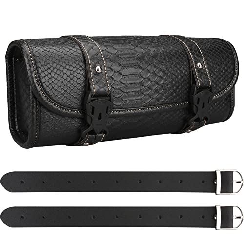Neween Motorcycle Tool Bag, Motorcycle Fork Bag PU Leather Universal Saddlebag Front Fork Handlebar Sissybar Storage Roll Pouch for Sportster, Scooter (Large, Black Crocodile) - color: Black Crocodile, size: Large