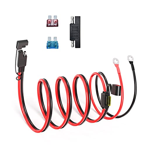 ELFCULB SAE to O Ring Terminal Harness, 14AWG 5FT SAE Battery Connector 2 Pin Quick Disconnect Plug Cable with 10A 15A 20A Fuse,Compatible for Motorcycle Cars RV - color: SAE to O Terminal, size: 5FT
