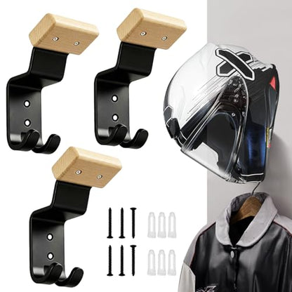 Motorcycle Helmet Holder Wall Mount - Heavy Duty Helmet Hanger Rack with 2 Key Hooks, Solid Wood & Strong Steel Design for Bike, Football, Skiing Sports Gear, Jackets & Hats (Yellow*3) - color: Yellow*3