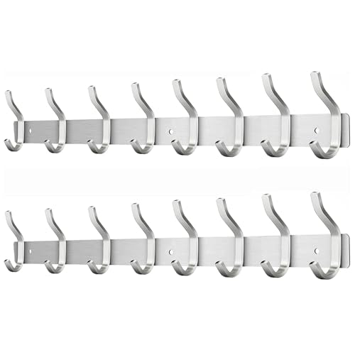 Wall Hooks Heavy Duty, 23 Inch Coat Rack Wall Mount with 8 Hooks, Silver Wall Hooks Hangers for Entryway, Bathroom - for Hanging Backpack, Bag, Coat, Purse, Hat, Towel, Clothes,2 Packs - color: Silver, size: 8 Hooks 2 Pieces