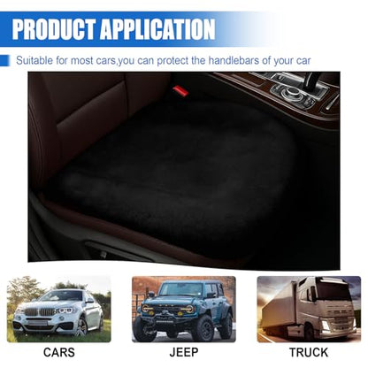 Sheepskin Car Seat Cushion, Thin Soft Faux Fur Auto Seat Cover, Breathable Comfort Seat Protector Pad, Fluffy Non-Slip Winter Driver Seat Cover for Car, Truck, Office, Home Decoration (Black)