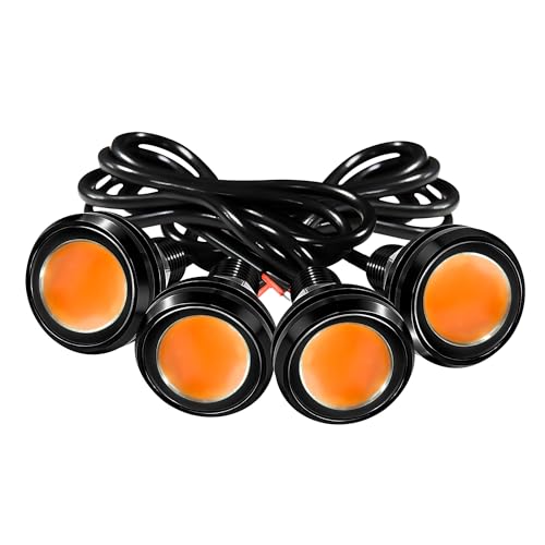 4Pcs 23mm DC 12V Black shell Eagle Eye Cob LED Car Fog DRL Daytime Running Light Backup Reverse Tail Rock Lights Headlights Signal Lamp Small bulb use for car and motorcycle (Orange) - color: Orange