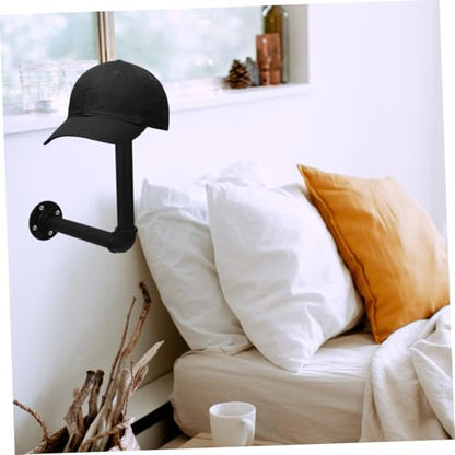 Uonlytech Industrial Metal Pipe and Wood Wall-mounted Hat Rack with Motorcycle Helmet Holder and Coat Hanger, Brown Wooden Hat Organizer for Baseball Caps and Jackets in Home Closet Storage