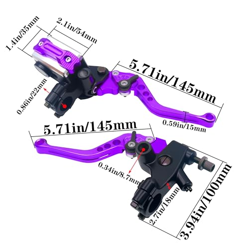 Universal Motorcycle 7/8" 22mm Handlebar Brake Master Cylinder Clutch Lever CNC Left & Right Set Compatible with Honda Kawasaki Suzuki Yamaha（ Piston Diameter 12.7mm (Purple) - color: Purple