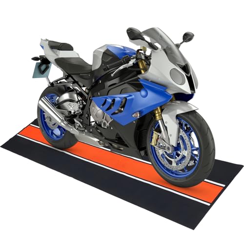 Drydiet 98 x 40 Inch Motorcycle Mat Garage Floor Rug Washable Parking Mats for Garage Floors Non Slip Oil Absorbent Pad Rubber Backing Layer Protects Floor from Spills Drips(Stripe Style) - color: Black,Orange, size: 98 x 40 Inch, style: Stripe Style