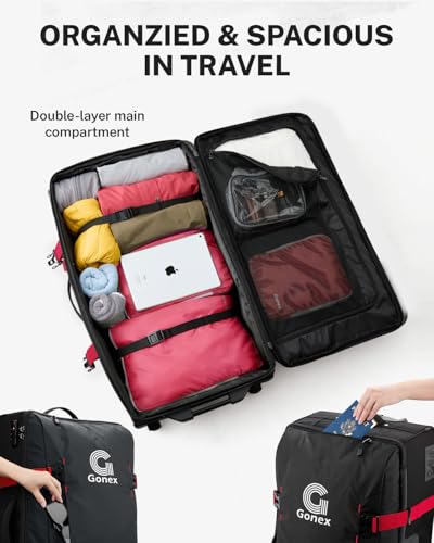 Gonex Rolling Duffle Bag with Wheels, Water-repellent 90L Nylon Large Wheeled Travel Duffel Luggage with TSA Lock & Telescopic Handle 30 inch, Black & Red - color: Black & Red, size: 30 inch