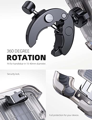 Lamicall Motorcycle Phone Mount, Bike Phone Holder - Upgrade Quick Install Handlebar Clip for Bicycle Scooter, Cell Phone Clamp for iPhone 17 16 15 Pro Max, Galaxy, 4.7-6.8" Phones, Transparent Gray - color: Transparent
