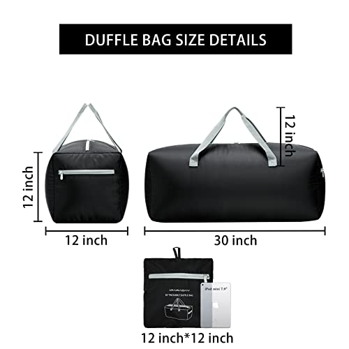 iFARADAY 2 Packs Foldable Duffel Bag 30" / 75L Lightweight with Water Rresistant for Travel - color: Black-75L-2 Pack