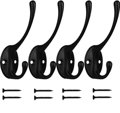 Kruodop 4Pcs Coat Hooks Wall Hooks for Hanging Heavy Duty, Wall Mounted Black Towel Hooks, Metal Single Coat Hanger with Screws Cup Retro for Coats, Handbags, Towels - color: black 4pcs
