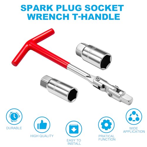 3Pcs Spark Plug Socket Wrench Set T-Handle, Universal 5/8" & 13/16" Spark Plug Tool Remover and Installer Tool for Motorcycles, Lawn Mowers, Small Motor Vehicles, Car Accessories