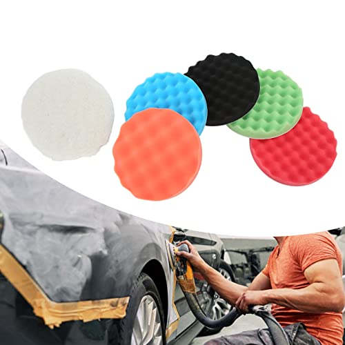 7Pcs 7in Polishing Sponge Pads Kit with Drill Adapter for Car Waxing Buffing and Dusting on RVs Motorcycles