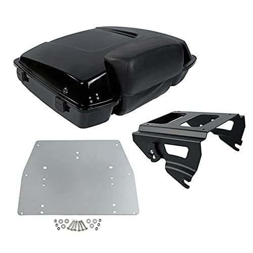 TCMT 5.5" Razor Motorcycle Trunk Box Backrest Pad Solo Mounting Rack Metal Base Plate Fit For Harley Touring 2009-2013 Road Glide Road King Street Glide Pack - color: Black Lacthes Trunk+Pad+Black Solo Rack+Plate