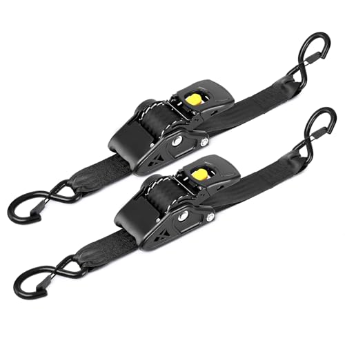 Retractable Ratchet Straps 2 Inch x 10 Feet, Heavy Duty Auto Retract Tie Down Straps, 3500 lb Break Strength Cargo Straps with Steel Hooks for Truck, Trailer, Moving, 2 Pack