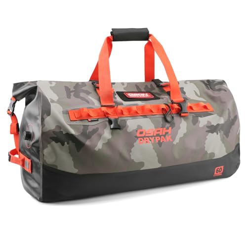 OSAH DRYPAK Waterproof Duffel Bag 25L/40L/60L – Heavy-Duty Motorcycle Tail Bag, Roll-Top Dry Bag for Travel, Camping, Boating, Kayaking, Outdoor Adventure - color: CAMOUFLAGE, size: 60L
