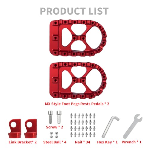 CNC MX Style Wide Foot Pegs with 360° Roating Compatible with Harley Dyna Softail Fatboy Sportster Iron 883 Chopper Bobber Models Red - color: Red with Cone Spikes