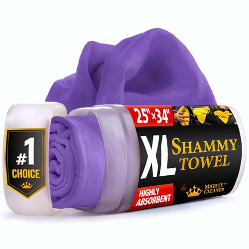 Premium XL Shammy Towel for Car - 34”x25” - Super Absorbent Chamois Cloth - Spots & Scratch-Free - Reusable Car Drying Towel - color: Purple, size: 1 Pack (25" x 34")
