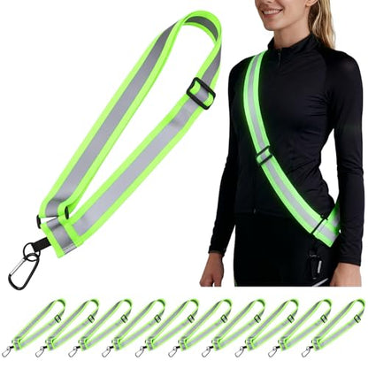 Tlence 10 Pack Reflective Sash for Walking, High Visibility Running Belt at Night, Adjustable Reflective Safety Straps with Clip, Elastic Reflectors Gear for Men Women Biking, Cycling, Dog Walking