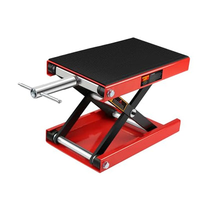 Motorcycle Lift - 1100 LBS Motorcycle Scissor Lift Jack Table with Wide Deck & Safety Pin, 3.7"-14" Heavy Duty Steel Motorcycle Table Lift Jack for Bikes ATVs Garage Repair Center Stand Lift Jack, Red