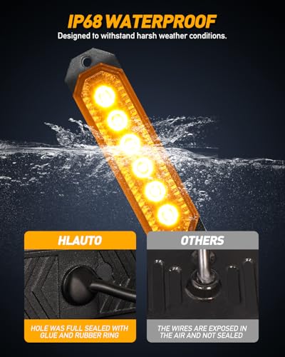 HLauto 406T Emergency Strobe Grille Lights: 4Pcs 6 LED Sync Feature Safety Warning Flashing Light, 12V-24V Ultra Slim Surface Mount Hazard Caution Light for Truck, Vehicle, Car, ATV, UTV (Amber) - color: Amber