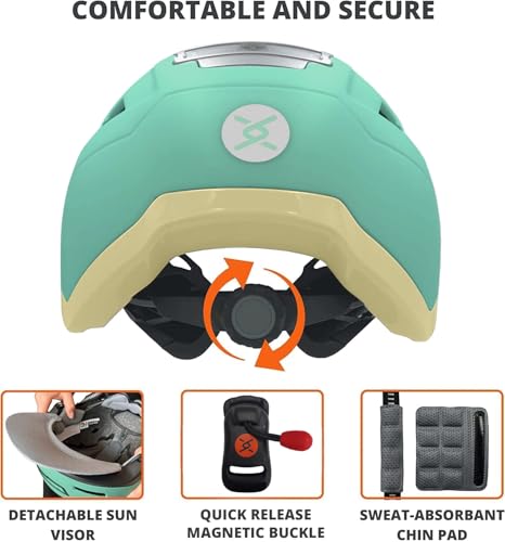 XNITO Bike Helmet with LED Lights - Urban Bicycle Helmet for Adults, Men & Women - CPSC & NTA-8776 Dual Certified - Class 3 E-Bikes, Scooters, Onewheel, Commuter, Mountain - color: Mint, size: Large