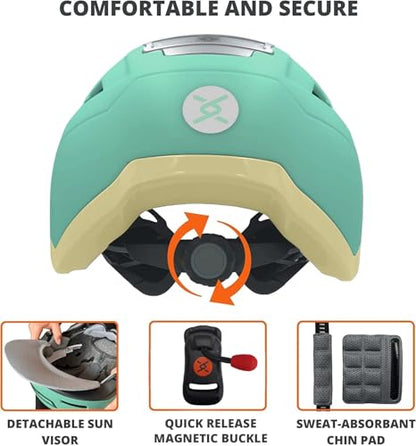 XNITO Bike Helmet with LED Lights - Urban Bicycle Helmet for Adults, Men & Women - CPSC & NTA-8776 Dual Certified - Class 3 E-Bikes, Scooters, Onewheel, Commuter, Mountain - color: Mint, size: Large