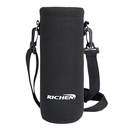 RICHEN Neoprene Water Bottle Carrier Bag with Adjustable Shoulder Strap,Insulated Water Bottle Cover for Stainless Steel/Glass/Plastic Bottles - color: Black, size: 750ml