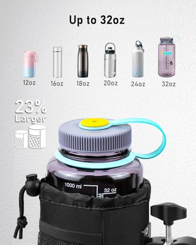 Belinous Motorcycle Cup Holder with 0.75"-1.5" Alligator Clamp, Drink Holder up to 32oz with Mesh Pockets, Universal Water Bottle Holder for Motorcycle, Bicycle, ATV, Wheelchair, e-Bike, Boat (Black) - size: Large