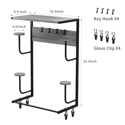 Motorcycle Helmet Holder Wall Mounted, Helmet Holder Wall Mount with Helmet Rack, 4 Glove Chips and 4 hooks, Rustic Helmet Holder and Motorcycle Helmet Rack for Most of Helmet and Clothes (Grey) - color: Grey