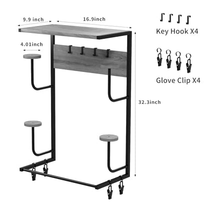 Motorcycle Helmet Holder Wall Mounted, Helmet Holder Wall Mount with Helmet Rack, 4 Glove Chips and 4 hooks, Rustic Helmet Holder and Motorcycle Helmet Rack for Most of Helmet and Clothes (Grey) - color: Grey