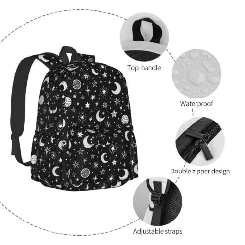 Black and White Stars and Moon Backpack Bookbag Laptop Backpacks Multipurpose Daypack for Boys Girls School Men Women Travel Hiking - color: Black and White Stars and Moon