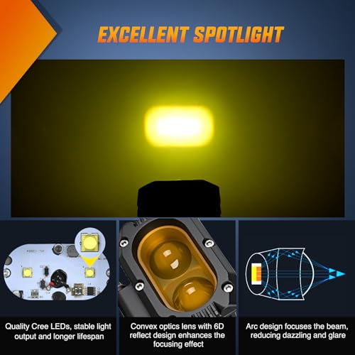 Nilight LED Pod Light 48W 4 Inch 2 PCS Yellow Spot Beam Driving Lights LED Pods IP67 Waterproof Auxiliary Offroad Lighting for Truck Tractor SUV ATV UTV Golf Cart Boat Motorcycle Dirt Bike - color: 2Pcs 4Inch 48W Lights Amber