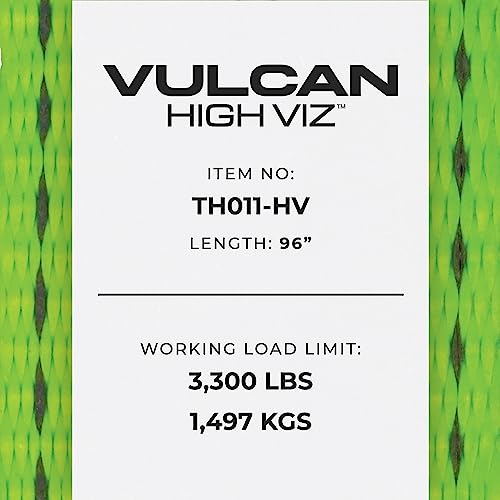 VULCAN Car Tie Down with Chain Anchors - Lasso Style - 2 Inch x 96 Inch - 4 Pack - High-Viz - 3,300 Pound Safe Working Load - size: Chain Anchors - High Viz Green (4 Pack)