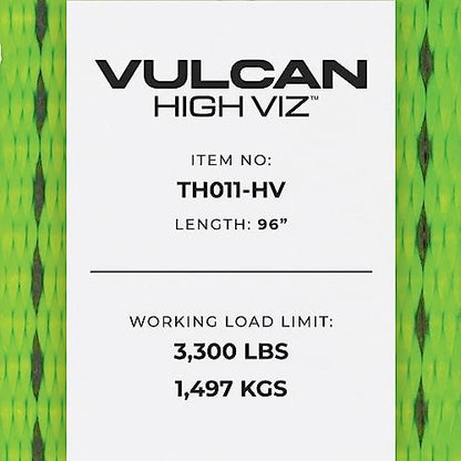 VULCAN Car Tie Down with Chain Anchors - Lasso Style - 2 Inch x 96 Inch - 4 Pack - High-Viz - 3,300 Pound Safe Working Load - size: Chain Anchors - High Viz Green (4 Pack)