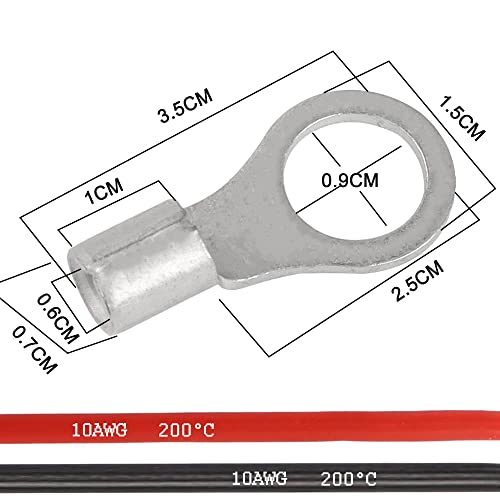 Solar Battery Cables 10 Gauge Power Inverter Cables with 3/8" Ring Terminals 10AWG Wire Tinned Copper Tray Extension Cable for Solar,RV,Auto Car,Boat (1M) - color: 1M