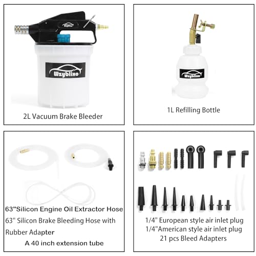 2L Vacuum Brake Bleeder - Vacuum Brake Bleeder Kit with Brake Fluid Extractor and 1L Refilling Bottle with Adapters