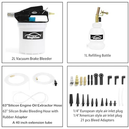 2L Vacuum Brake Bleeder - Vacuum Brake Bleeder Kit with Brake Fluid Extractor and 1L Refilling Bottle with Adapters